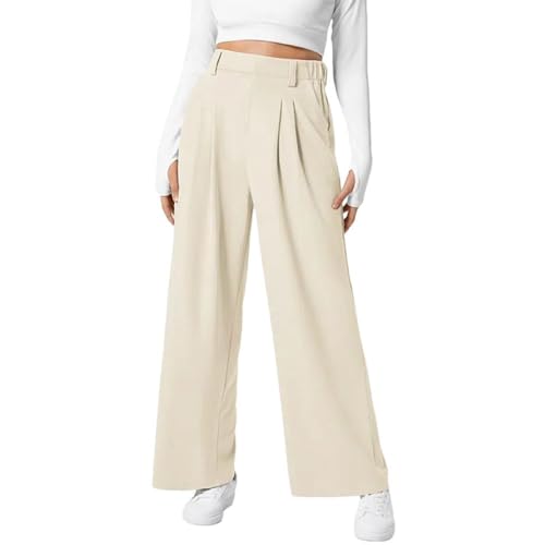 SHEKINI Hosen Damen Weites Bein Hosen Business Hose Hohe Taille Damenhosen Herbst Bequeme Freizeithose Lang Locker Hose mit Taschen von SHEKINI