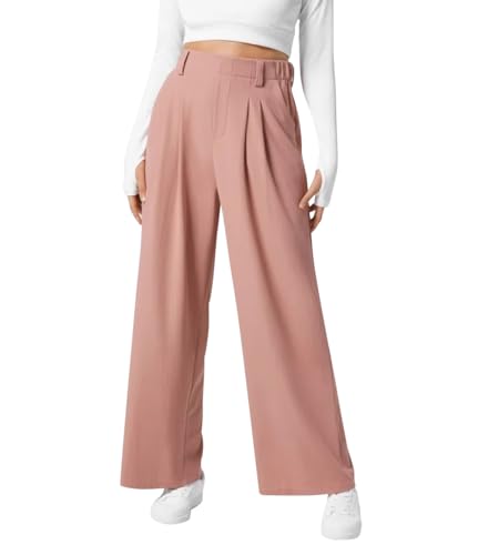 SHEKINI Hosen Damen Weites Bein Hosen Business Hose Hohe Taille Damenhosen Herbst Bequeme Freizeithose Lang Locker Hose mit Taschen von SHEKINI