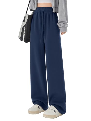 SHEKINI Jogginghose Damen Lang Palazzo Weite Hose Trainingshose Freizeithose mit Kordelzug Lockere Hosen Jogger Hausehose Geradem Bein Elegant von SHEKINI