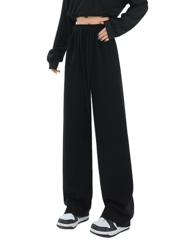 SHEKINI Jogginghose Damen Lang Palazzo Weite Hose Trainingshose Freizeithose mit Kordelzug Lockere Hosen Jogger Hausehose Geradem Bein Elegant von SHEKINI