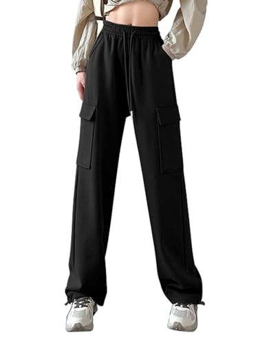 SHEKINI Jogginghose Damen Baumwolle Sporthose Laufhosen Tunnelzug Sweathose mit Taschen Hohe Taille Stoffhose Bequeme Lockere Freizeithose Trainingsanzug Fitness Loungewear von SHEKINI