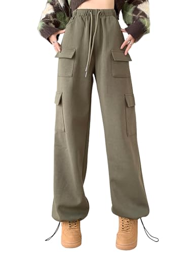 SHEKINI Jogginghose Damen Cargohose Sporthose Laufhosen Gummibund Sweathose mit Elastischen Knöcheln Multi Taschen High Waist Bequeme Lockere Freizeithose von SHEKINI