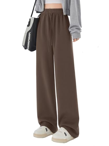 SHEKINI Jogginghose Damen Lang Palazzo Weite Hose Trainingshose Freizeithose mit Kordelzug Lockere Hosen Jogger Hausehose Geradem Bein Elegant von SHEKINI