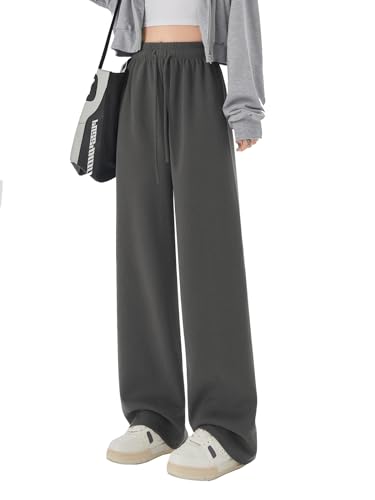 SHEKINI Jogginghose Damen Lang Palazzo Weite Hose Trainingshose Freizeithose mit Kordelzug Lockere Hosen Jogger Hausehose Geradem Bein Elegant von SHEKINI