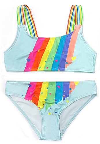 SHEKINI Kleines Mädchen Zweiteilige Badeanzüge Gedruckt Tankini Set für 2-7Jahre (2-3Jahre,Hellblau A) von SHEKINI