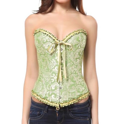 SHEKINI Korsett Damen Bustier Lace Up Waist Cincher Satin Corsage Damen mit Tanga String Unterbrust Korsage Crop Top Body Shaper Bauchweg Corset Top Übergröße von SHEKINI