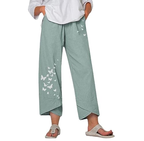 SHEKINI Leinenhose Hose Damen Sommerhose 7/8 Casual Leichte Baumwolle Leinenhose Stoffhose Bequeme Luftige Freizeithose Strandhose Mit Taschen Große Größen von SHEKINI