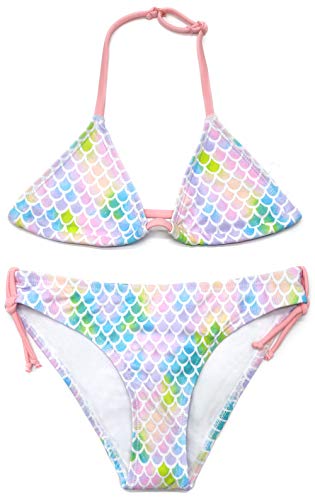 SHEKINI Mädchen Bikini Set Verstellbarer Spaghettiträgern Triangel Bikinioberteil Süß Gedruckt Zweiteiliger Badeanzug Kinder für 6-14 Jahre (10-12 Jahre, Rosa) von SHEKINI