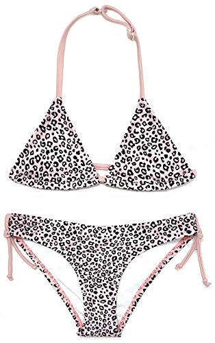 SHEKINI Mädchen Bikini Set Verstellbarer Spaghettiträgern Triangel Bikinioberteil Süß Gedruckt Zweiteiliger Badeanzug Kinder für 6-14 Jahre (10-12 Jahre, Rosa Leopard) von SHEKINI