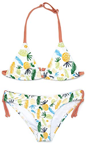 SHEKINI Mädchen Bikini Set Verstellbarer Spaghettiträgern Triangel Bikinioberteil Süß Gedruckt Zweiteiliger Badeanzug Kinder für 6-14 Jahre (12-14 Jahre, Ananas) von SHEKINI