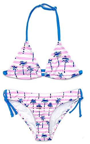 SHEKINI Mädchen Bikini Set Verstellbarer Spaghettiträgern Triangel Bikinioberteil Süß Gedruckt Zweiteiliger Badeanzug Kinder für 6-14 Jahre (12-14 Jahre, Kokospalme) von SHEKINI