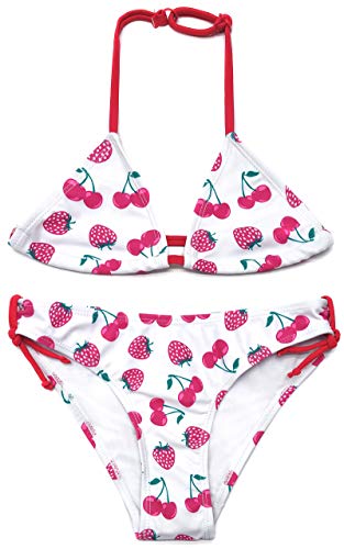 SHEKINI Mädchen Bikini Set Verstellbarer Spaghettiträgern Triangel Bikinioberteil Süß Gedruckt Zweiteiliger Badeanzug Kinder für 6-14 Jahre (12-14 Jahre, Rot) von SHEKINI