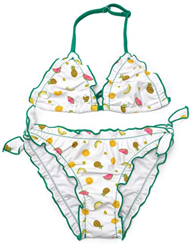 SHEKINI Mädchen Bikini Set Verstellbarer Triangel Bikinioberteil Süß Gedruckt Zweiteiliger Badeanzug Kinder Bademode für 6-14 Jahre (6-8 Jahre, Grün) von SHEKINI