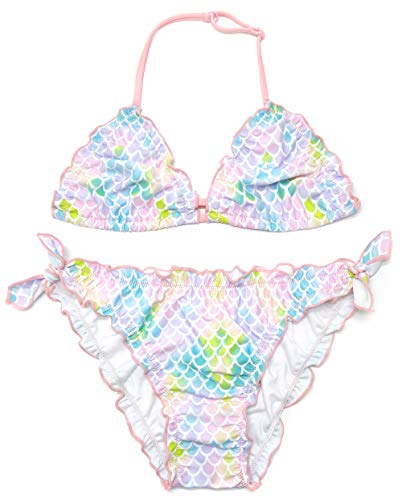 SHEKINI Mädchen Bikini Set Verstellbarer Triangel Bikinioberteil Süß Gedruckt Zweiteiliger Badeanzug Kinder Bademode für 6-14 Jahre (12-14 Jahre, Rosa) von SHEKINI