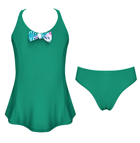 SHEKINI Mädchen Einteiliger Badeanzug Badekleid Neckholder Tankini Set mit Separate Triangel Bikinihose Bademode für 2-7 Jahre(3-4 Jahre,Grün) von SHEKINI