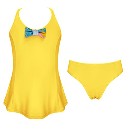 SHEKINI Mädchen Einteiliger Badeanzug Badekleid Neckholder Tankini Set mit Separate Triangel Bikinihose Bademode für 2-7 Jahre(4-5 Jahre,Gelb) von SHEKINI