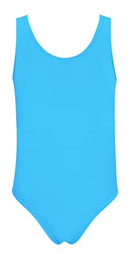 SHEKINI Mädchen Einteiliger Bikini Badeanzug Armellos Sport Bademode Teenager Classic Schwimmanzug für 2-14 Jahre(12-14 Jahre,Himmel Blau) von SHEKINI