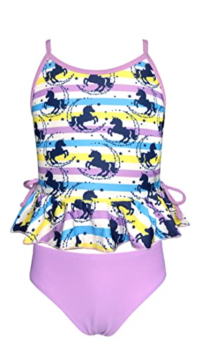 SHEKINI Mädchen Niedlich Zweiteiler Badeanzug Verstellbar Bademode Chic Gedruckt Strandbikini Kleines Mädchen Tankini Set Für 2-7 Jahre (4-5 Jahre,Violett A) von SHEKINI