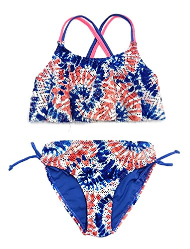 SHEKINI Mädchen Zweiteiler Bikini Badeanzug Rückenfrei Kinder Teenager Süß Bademode Cutout Mädchen Badebekleidung Schwimmanzug Tankini Set (6/8 Jahre,Blau D) von SHEKINI