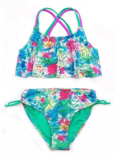 SHEKINI Mädchen Zweiteiler Bikini Badeanzug Rückenfrei Kinder Teenager Süß Bademode Cutout Mädchen Badebekleidung Schwimmanzug Tankini Set (6-8 Jahre,Grün D) von SHEKINI