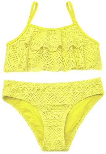 SHEKINI Mädchen Zweiteiler Bikini Badeanzug Rückenfrei Kinder Teenager Süß Bademode Cutout Mädchen Badebekleidung Schwimmanzug Tankini Set (14-16 Jahre, Gelb) von SHEKINI