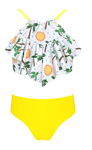 SHEKINI Mädchen Zweiteilige Badeanzüge Rüschen Bikinioberteil mit Triangel Bikinihose Tankini for 6-14 Jahre (8-10 Jahre,Zitronengelb) von SHEKINI