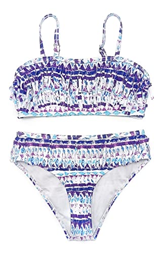 SHEKINI Mädchen Zweiteilige Badebekleidung Chic Quasten Dekoration Bandeau Bikini Oberteil Bikini Set Triangel Bikinihose Badeanzug Sommer für 6-14 Jahre(6-8 Jahre,Lila-a) von SHEKINI