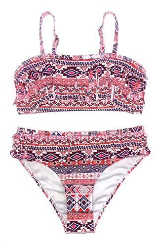 SHEKINI Mädchen Zweiteilige Badebekleidung Chic Quasten Dekoration Bandeau Bikini Oberteil Bikini Set Triangel Bikinihose Badeanzug Sommer für 6-14 Jahre(8-10 Jahre,Rot) von SHEKINI