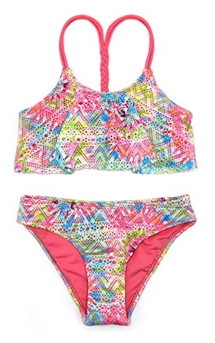 SHEKINI Mädchen Zweiteiliger Tie dye Tankini Badeanzug Geflochtenes Seil Racerback Durchbrochenes Tuch Bademode mit Triangel Bikini Badehose für 6-14 Jahre(6-8 Jahre,Gelb) von SHEKINI