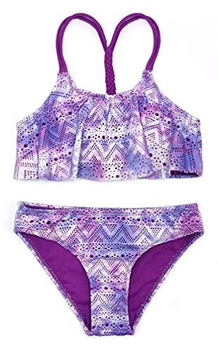 SHEKINI Mädchen Zweiteiliger Tie dye Tankini Badeanzug Geflochtenes Seil Racerback Durchbrochenes Tuch Bademode mit Triangel Bikini Badehose für 6-14 Jahre(6-8 Jahre,Grün) von SHEKINI