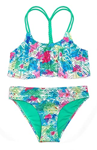 SHEKINI Mädchen Zweiteiliger Tie dye Tankini Badeanzug Geflochtenes Seil Racerback Durchbrochenes Tuch Bademode mit Triangel Bikini Badehose für 6-14 Jahre(6-8 Jahre,Schwarz) von SHEKINI