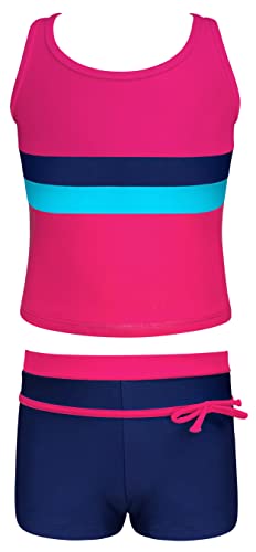 SHEKINI Mädchen Zweiteiliger Badeanzug Sport Racerback Tankini Oberteil mit Separate Boxershorts Badehose Teenager Bademode für 6-14 Jahre(Himbeerrot,7 Jahre) von SHEKINI