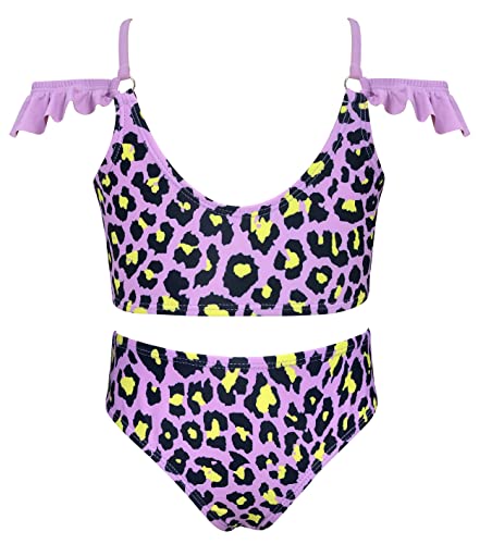 SHEKINI Mädchen Zweiteiliger Badeanzug Tankini Set Rüschen Gedruckt Bademode Weste Verstellbar Schultergurter Kinder Badehose Bikini für 6-14 Jahre （8-10 Jahre,Violett von SHEKINI