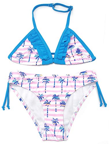 SHEKINI Mädchen Zweiteiliges Triangle Bikini Set Neckholder Rüschen Badeanzug Badehose mit niedriger Taille Rückenloser Badeanzug Badeanzug (8-10 Jahre, B-Himmelblau) von SHEKINI