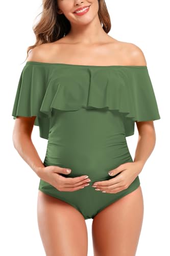 SHEKINI Maternity Einteiliger Badeanzug Damen Rüschen Bandeau Ruched Verstellbarer Bikini Grosse Grössen Umstandsbadeanzug Einteiliger Bikini Schwangerschaft von SHEKINI