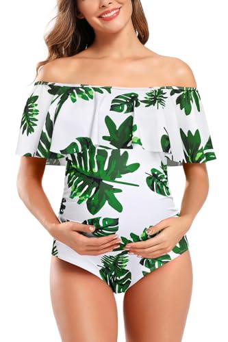 SHEKINI Maternity Einteiliger Badeanzug Damen Rüschen Bandeau Ruched Verstellbarer Bikini Grosse Grössen Umstandsbadeanzug Einteiliger Bikini Schwangerschaft von SHEKINI