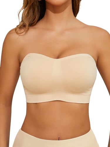 SHEKINI Nahtloser BHS Damen BH Nahtlos Ohne Bügel Bandeau BH Trägerlos Top Seamless Bra Rutschfestes Bralette Gepolstert von SHEKINI