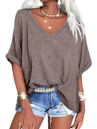 SHEKINI Oberteil Damen Sommer Blusen T Shirt Casual Basic Kurzarm Bluse Tops Locker Rundhals Pullover Tshirt Oversize Sommerblusen von SHEKINI