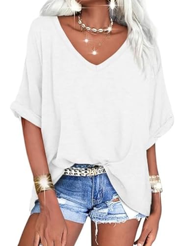 SHEKINI Oberteil Damen Sommer Blusen T Shirt Casual Basic Kurzarm Bluse Tops Locker Rundhals Pullover Tshirt Oversize Sommerblusen von SHEKINI