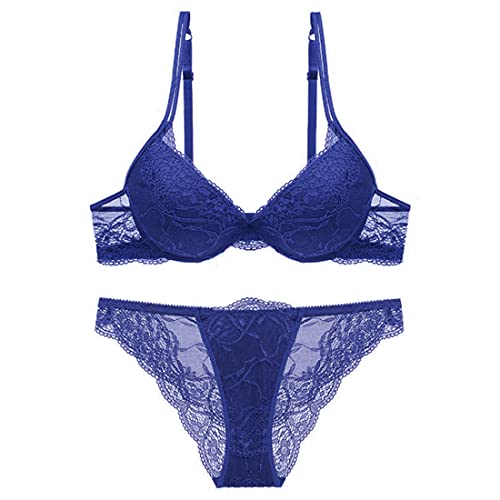 SHEKINI Push Up BH Set,Damen Bügel BH Set Spitze BH und Slip Nicht Abnehmbarer Bra Panty Lingerie Unterwäsche mit Hakenverschluss und Verstellbare Träger von SHEKINI