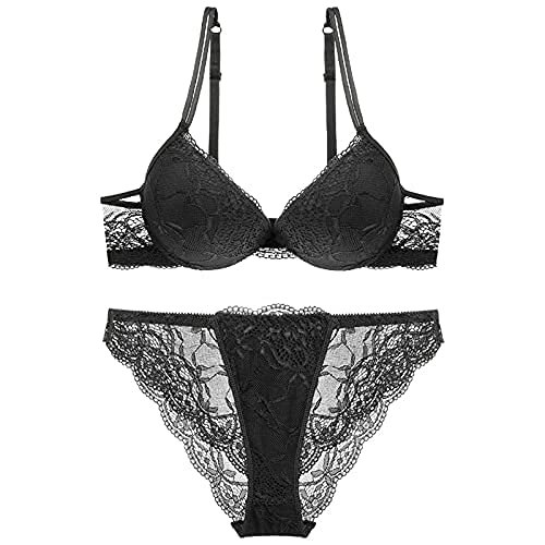 SHEKINI Push Up BH Set,Damen Bügel BH Set Spitze BH und Slip Nicht Abnehmbarer Bra Panty Lingerie Unterwäsche mit Hakenverschluss und Verstellbare Träger von SHEKINI