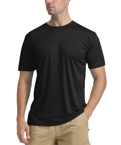 SHEKINI Rashguard Herren UV Schutz Shirt Herren Schnelltrocknend Leicht Atmungsaktiv Sonnenschutz für Outdoor Surfen Schwimmen Running Angeln Wasser Hemden Sonnenschutz T-Shirt(Schwarz,L) von SHEKINI