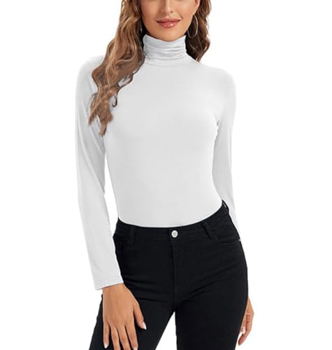 SHEKINI Rollkragenpullover Damen Elegant Langarmshirt Basic Oberteile Turtleneck Slim Fit High Neck Top Unterhemd Langärmeliger Rollkragenshirt Herbst Winter von SHEKINI