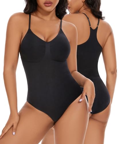 SHEKINI Shapewear-Body für Damen, Racerback, nahtlos, figurformend, Bauchkontrolle, Leotard, Schwarz , S von SHEKINI