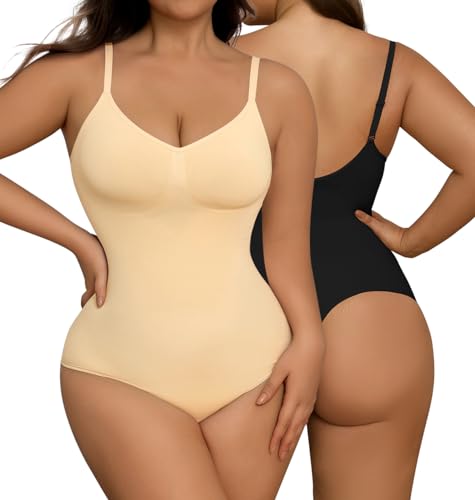 SHEKINI Shapewear Damen Miederbody Bauchweg Formender Bodysuit V-Ausschnitt Nathlos Body Shaper Frauen Shaping Effektive Tank Top Sculpting Tanga XXS-5XL von SHEKINI