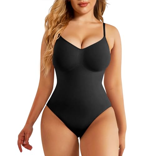 SHEKINI Shapewear Damen Bauchweg Formender Bodysuit V-Ausschnitt Nathlos Body Shaper Ärmellos Shaping Effektive Tank Top Sculpting Tanga XXS-5XL von SHEKINI