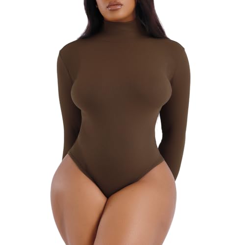 SHEKINI Shapewear Damen Bauchweg Langarm Bodysuit Gerippt Rollkragen Bodys Sculpting Body Shaper Overall Turtleneck Pullover Unterhemd Warme Oberteile Winter von SHEKINI