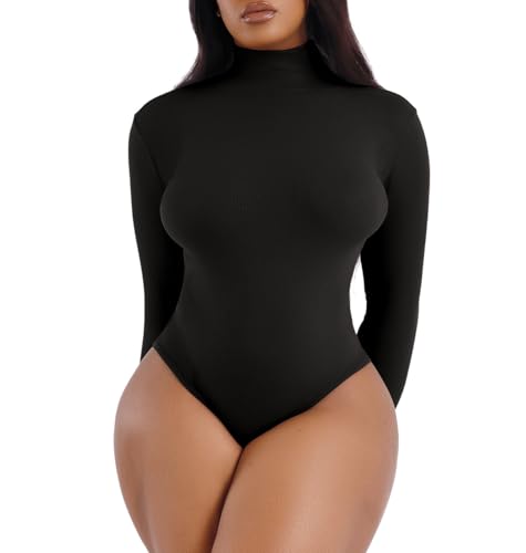 SHEKINI Shapewear Damen Bauchweg Langarm Bodysuit Gerippt Rollkragen Bodys Sculpting Body Shaper Overall Turtleneck Pullover Unterhemd Warme Oberteile Winter von SHEKINI