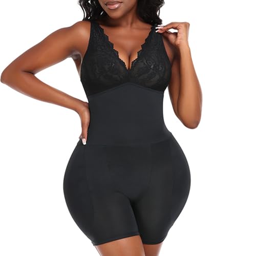 SHEKINI Shapewear Damen Body Shaper Bodysuit Nahtlos V-Ausschnitt Formende Bodys Bauchweg Ganzkörper Ärmellos Shaping Effektive Tank Top Figurformender Taillenmieder Miederbody Hüfte Pads von SHEKINI