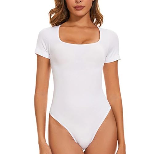 SHEKINI Shapewear Damen Kurze Ärmel Bauchweg Formender Shaping Tanga Bodysuit quadratischem Ausschnitt T-Shirt Body Shaper von SHEKINI